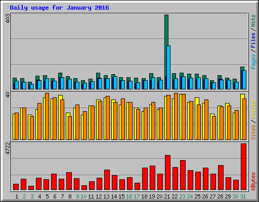 Daily usage for January 2016